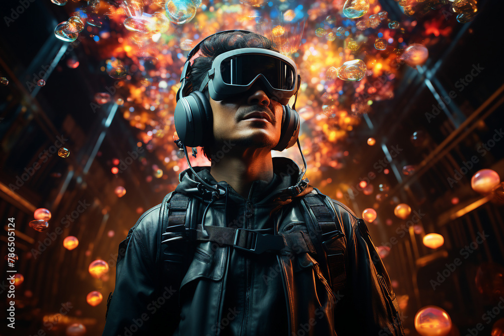Poster generative ai picture of gamer playing game with computer on dark background