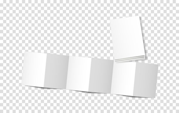 Mockup of an open and closed book, booklet, brochure, leaflet, accordion type, 12 pages, 6 folds. 3d vector illustration on transparent background. Suitable for your design.