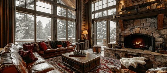 Impeccable attention to detail ensures a luxurious and memorable stay in the mountain cabin retreat.  - obrazy, fototapety, plakaty