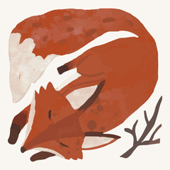 Red fox. Animal wildlife watercolor illustration.