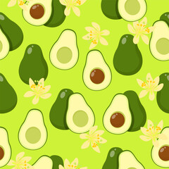 Seamless pattern of avocado and flowers