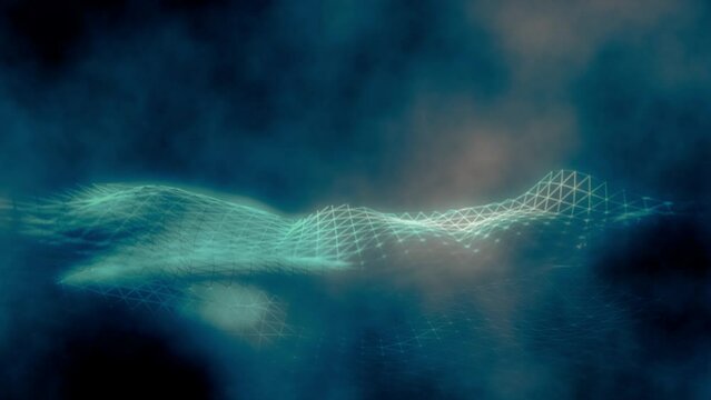 Blue mesh connected grid in three dimension space
