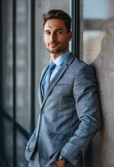 A portrait of a man in business attire, showcasing professional and corporate fashion. 