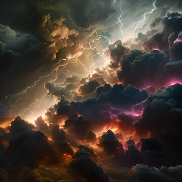 A dark stormy sky with lightning bolts