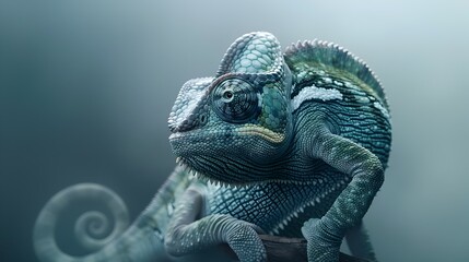 Captivating Chameleon Concealed in Lush Green Foliage Exotic Reptile in Natural Habitat