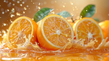 Several oranges fresh splashing poster illustration