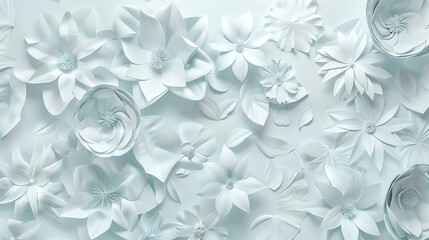 3d render of white paper flowers on a white background with shadow