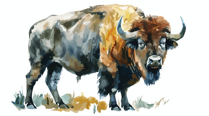Watercolor illustration buffalo portrait.