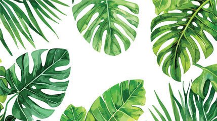 Watercolor seamless pattern with tropical leaves monst