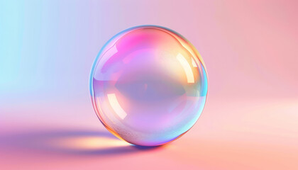 vibrant soap bubble with rainbow reflections on pastel gradient backdrop