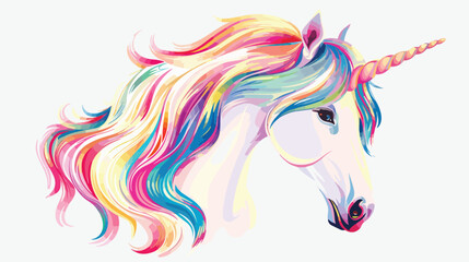 Obraz na płótnie Canvas White Unicorn with rainbow hair isolated on white. Pri