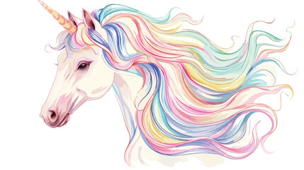 Obraz na płótnie Canvas White Unicorn with rainbow hair isolated on white.