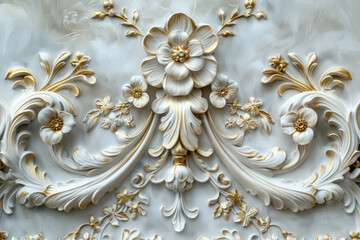 sophisticated floral plasterwork with gold accents for interior design