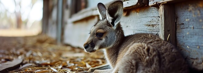 Melancholy Kangaroo in Enclosure - obrazy, fototapety, plakaty