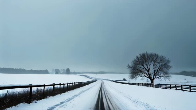 Journey road a Snowy Path with trees arround