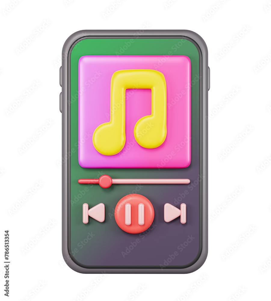 Poster smartphone music player app. media player navigation screen. isolated simple icon. 3d rendering