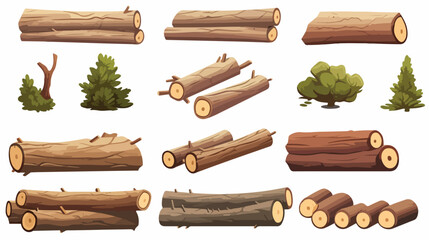 Wood logs and trunks flat picture for web design. Cart - obrazy, fototapety, plakaty