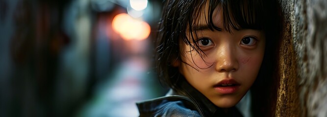 Korean girl showing intense fright - obrazy, fototapety, plakaty