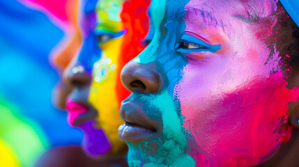 African Girls with Rainbow Painted Faces at LGBT Demonstration