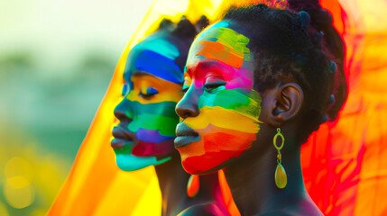 African Girls with Colorful Faces at LGBT Parade