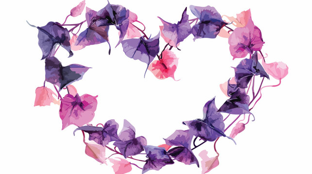 Wreath in heart shape made of purple and pink bindweed
