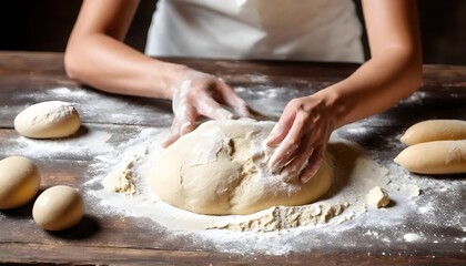 Obraz na płótnie Canvas A woman is preparing a fresh dough