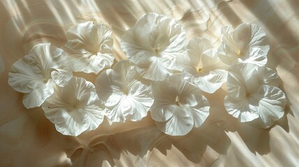 A symphony of white florals their petals a ballet of knife strokes on a tranquil beige backdrop