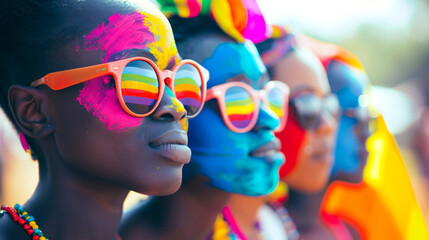 Colorful Pride Celebration with African Girls' Painted Faces
