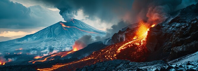 Erupting Mount Etna in Sicily - obrazy, fototapety, plakaty