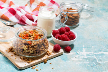 homemade granola with dried apricots and nuts for breakfast