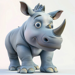 Cute 3D cartoon of rhinoceros character (Generative Ai)