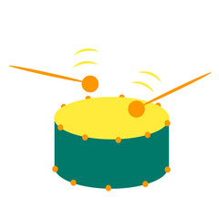 Turquoise drum with yellow sticks. Musical instrument