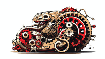 A clockwork snake slithering through a field of gears