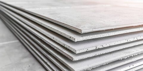 Close-up of a stack of drywall sheets. Background for a building goods store. Finishing material for leveling walls.