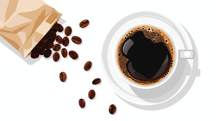 A cup of black coffee or americano with roasted coffe