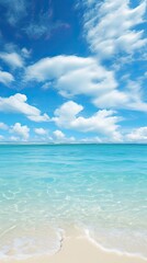 Obraz premium Beautiful Tropical Sea Beach with Blue Sky, White Clouds, and Reflection Summer Vacation Paradise Travel Landscape Wallpaper Background