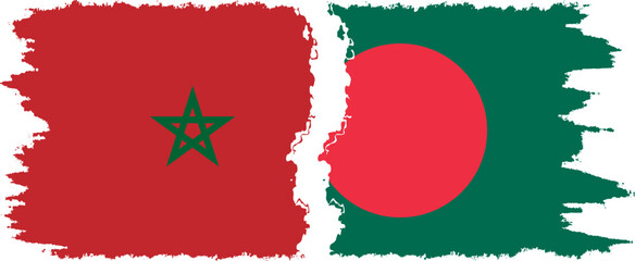 Bangladesh and Morocco grunge flags connection vector