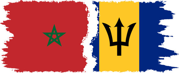 Barbados and Morocco grunge flags connection vector