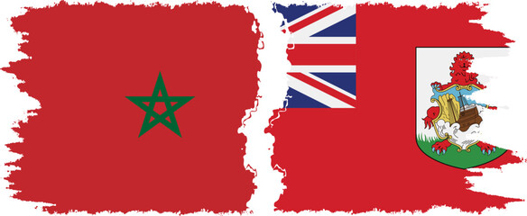 Bermuda and Morocco grunge flags connection vector