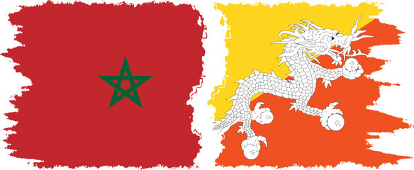 Bhutan and Morocco grunge flags connection vector