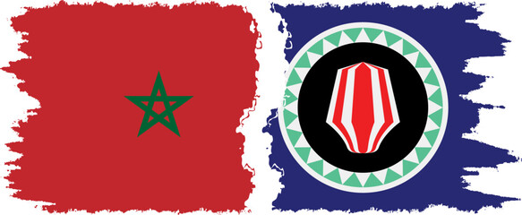 Bougainville and Morocco grunge flags connection vector