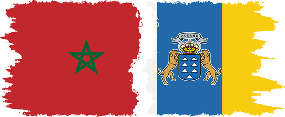 Canary Islands and Morocco grunge flags connection vector