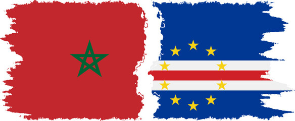 Cape Verde and Morocco grunge flags connection vector