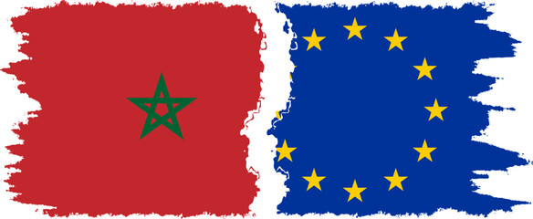 EU and Morocco grunge flags connection vector