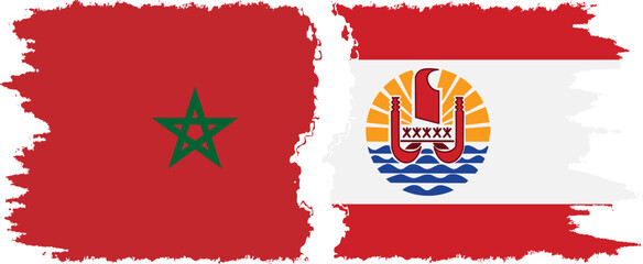 French Polynesia and Morocco grunge flags connection vector