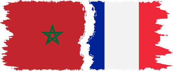 France and Morocco grunge flags connection vector