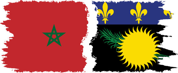 Guadeloupe and Morocco grunge flags connection vector