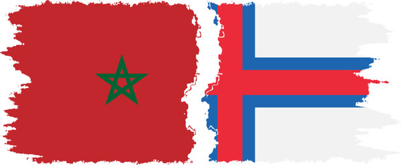 Faroe Islands and Morocco grunge flags connection vector