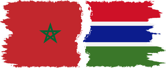 Gambia and Morocco grunge flags connection vector
