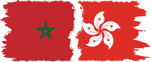 Hong Kong and Morocco grunge flags connection vector